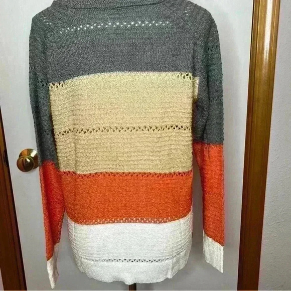 Crocheted Hooded Pullover Sweater Women Med/large Stripe Long Sleeve Cozy Casual - Picture 10 of 10